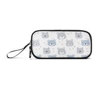 Blue Cute Fat Bear Face Pencil Case Big Capacity Pencil Pouch with Zipper Compartments Stationery Pencil Bag for Kids Teen School