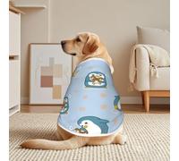 Blue Cute Penguin Pugs Mesh T-Shirt For Large Pets | Breathable Mesh With A Pullover Design, Short Sleeves, And White Trim.