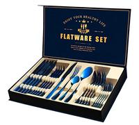 Blue Cutlery Set 24pc Stainless Steel Flatware Gift Box for 6