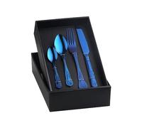 Blue Cutlery Set for 4 People, BUYER STAR 16 Piece Stainless Steel Flatware Set, Shell Shape Pattern Tableware Silverware Set with Spoon Knife and Fork Set, Dishwasher Safe & Mirror Polished