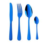 Blue Cutlery Set for 4 People, BUYER STAR 16 Piece Stainless Steel Knife and Fork Sets, Bead Pattern Flatware Set for Home/Party/Restaurant, Blue Titanium Coating