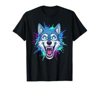 Blue Cyber Wolf Head Aggressive Gaming Totem T-Shirt