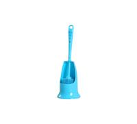 (Blue) Cylinder Handle Toilet Brush & Base Plastic Cleaning Brush Long Double-sided Portable Bathroom Acces