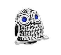 Blue CZ Bird Owl Charm Compatible with Pandora Charms Bracelets Animal Beads Women Daughter Mothers Day Birthday Jewellery Gift Present
