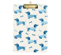 Blue Dachshund Dog Beige Acrylic Clipboard Cute Clip Board Hardboard Clipboards Standard Size, A4 Letter Size 12.5 x 9 Inches Gold Clip
