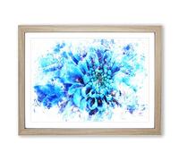 Blue Dahlia Flower Watercolour Modern Framed Print | A2 Oak Framed Wall Art | Ready to Hang | Modern Floral Picture | Living Room Bedroom Lounge Office