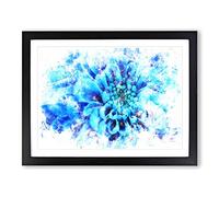 Blue Dahlia Flower Watercolour Modern Framed Print | A3 Black Framed Wall Art | Ready to Hang | Modern Floral Picture | Living Room Bedroom Lounge Office
