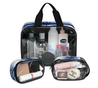 Blue Dahlias Flowers Travel Makeup Bag for Women Men, Dahlias Floral Translucent Cosmetic Bags 3 Pcs Large Shower Wash Pouch Toiletry Cosmetic Toiletries Organizer