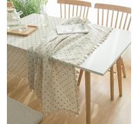 Blue Daisy Floral Print Polyester-Cotton Tablecloth Rectangular 140 X 160 Cm Having Decorative Fringe Lace Trim for Kitchen Dining Home Decor(D)