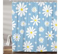 Blue Daisy Floral Shower Curtain, Cute Boho White and Blue Groovy Retro Flower Fabric Shower Curtains Set for Girls Bathroom Decorative, Aesthetic Restroom Decor Accessories with Hooks 72X72 Inch