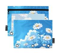 Blue Daisy Hello Sunshine Bloom Spring 3 Rings Binder Pencil Pouch Pencil Bag with Zipper 2 Pcs Recycled Cosmetic Bag Storage Container