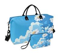 Blue Daisy Hello Sunshine Bloom Spring Large Travel Bag Carry On Shoulder Weekend Tote Gym Sports Carry with Toiletry Bag for Trip Foldable Bolsa para viajar