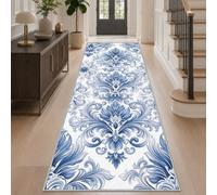 Blue Damask Hallway Runner Kitchen Runner Rug, Non Slip Washable, 60x120 | Victorian Baroque Hallway Hall Runner Rug Long, Vintage Boho Carpet Runners Low Pile for Entryway Bedroom Laundry Room, Hw102