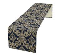Blue Damask Table Runner, Vintage Classic Luxury Oriental Damask Floral Gold and Navy Blue Dinner Table Runner for Farmhouse Home Kitchen Dining Holiday Wedding Party Decor 13x60in