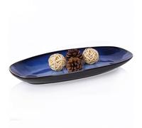 Blue Decorative Bowl - 11" Long Oval Ceramic Bowl, Ocean-Inspired Accent Dish for Keys, Jewelry, Candy or Fruit, Modern Blue Decor Tray for Entryway Table, Coffee Table, Kitchen Counter or Home Decor
