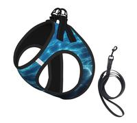 Blue Deep Ocean Print Adjustable Harness Leash Set For Cats And Dogs, Soft Breathable Kitten Puppy Mesh Vest With Reflective Design, Escape-Proof Lead For Small Pets Walking Training