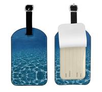 Blue Deep Ocean Printed PU Leather Bag Tag, Personalized Baggage Label, Privacy Flap ID Shield, for Vacation