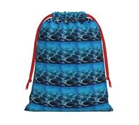 Blue Deep Ocean Printing Soft Drawstring Gift Bag With Red Ribbon Durable For Christmas Halloween For Adults Gifting