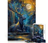 Blue Deer Under Moonlight Jigsaw Puzzles for Adults1000 Pieces Thought Training Restful Escape Uniform Cut Merry Gift (50X75CM)
