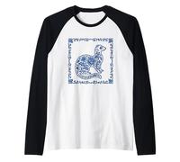 Blue Delft Ferret Porcelain Pattern Raglan Baseball Tee