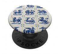 Blue Delft mythical animals fantasy mosaic ornate pattern PopSockets Adhesive PopGrip