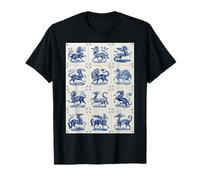 Blue Delft Mythical Animals Fantasy Mosaic Ornate Pattern T-Shirt