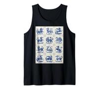 Blue Delft Mythical Animals Fantasy Mosaic Ornate Pattern Tank Top