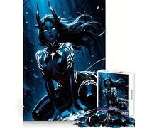 Blue Demon Girl with Horns 1000 Pieces Jigsaws Adults Puzzles Cognitive Memory Serene Escape Exact Cut Art Xmas Gift (38X26CM)