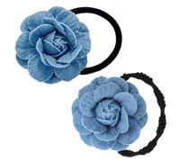 Blue Denim-Flower Hair Clips For Girls Denim-Camellia-Scrunchie Holder Girl Women Hair-Band For Beach Wedding Headpiece Cowboy Floral Hairpin Headwear For Women Unique Hair Jewelry