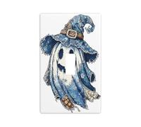 Blue Denim Ghost Flying Witch's Hat Light Switch Cover Decorative Single Toggle 1 Gang Wall Plate for Kitchen Farmhouse Bedroom Bathroom Art Decor