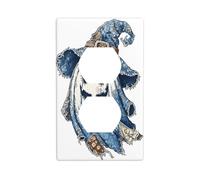 Blue Denim Ghost Flying Witch's Hat Outlet Cover Light Switch Cover Decorative 1 Gang Wall Plate for Kitchen Room Bathroom Size 7x11.4cm