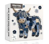 Blue Denim Highland Cow Puzzles for Adults 1000 Pieces