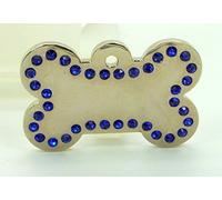 Blue Diamante Large Glamour Bone Shaped Pet Tag - Please send clear details of what you would like engraved on the tag