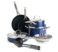 Blue Diamond 11 Piece Cookware Set, Diamond Infused PFAS & PFOA-Free Ceramic Nonstick Pots and Pans, Durable Nontoxic Metal Utensil Safe & Scratch Resistant, Dishwasher & Oven Safe, Blue