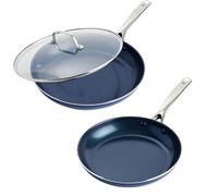 Blue Diamond 3-Piece Ceramic Non-Stick Pan Set - Diamond Infused Frying Pans with Glass Lid - Durable Non-Toxic Aluminium Cookware - Oven & Dishwasher Safe | 24cm & 28cm