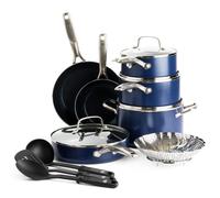 Blue Diamond Cookware Diamond Infused Ceramic Nonstick 14 Piece Cookware Pots and Pans Set, Includes Frying Pans, Saut?, Saucepans, Strainer,