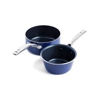 Blue Diamond Cookware Diamond Infused Ceramic Nonstick, 15 cm and 18c m Saucepan Pot Set, PFAS-Free, Oven Safe, Blue