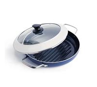 Blue Diamond Cookware Diamond Infused Ceramic Nonstick 28 cm Grill Pan with Glass Lid, PFAS-Free, Grilling, BBQ, Oven Safe, Blue
