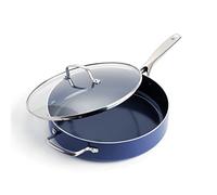 Blue Diamond Cookware Diamond Infused Ceramic Nonstick 28cm/4.3 Litre Sauté Pan with Lid, Non Stick Aluminium Pan, Induction, Oven & Dishwasher Safe Cookware, Blue