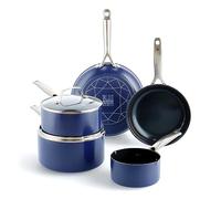 Blue Diamond Cookware Diamond Infused Ceramic Nonstick 7 Piece Cookware Pots and Pans Set, PFAS-Free, Induction Compatible, Oven Safe, Blue
