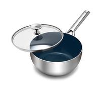 Blue Diamond Cookware Triple Steel Stainless Steel Ceramic Nonstick 20 cm/2.4 Litre Chef Sauté Pan with Lid, Tri-ply, PFAS-Free, Multi Clad, Induction,Oven Safe, Silver