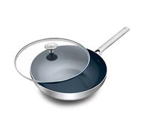 Blue Diamond Cookware Triple Steel Stainless Steel Ceramic Nonstick, 28 cm/3.6 Litre Wok Pan with Lid, Tri-Ply, PFAS-Free, Multi Clad, Induction, Oven Safe, Silver