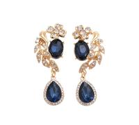 Blue diamond-encrusted flower-shaped oval drop earrings - luxurious and high-end ear jewelry