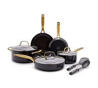 Blue Diamond Gold 10 Piece Cookware Pots and Pans Set, Induction Suitable, Diamond Infused PFAS and PFOA-Free Ceramic Nonstick, Durable, Metal Utensil Safe, Dishwasher Safe, Gold Handle, Black
