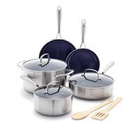 Blue Diamond HD Stainless Steel Clad Pro 10 Piece Cookware Pots and Pans Set, Diamond Infused Ceramic Nonstick, PFAS-Free, Dishwasher Safe, Oven and Broiler Safe, Silver