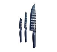 Blue Diamond Sharp Stone Non-Stick Stainless Steel Cutlery, 3 Piece Knife Set, 20cm Chef, 13cm Serrated, 9cm Pairing, Anti-Rust, Easy Release Diamond Texture Blade, Japanese Knife, Blue