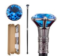 Blue Diamond Style Gold Walking Cane - Elegant Gentleman’s Decorative Stick for Cosplay, Formal Events & Daily Use, 93cm(Silver,Double section)