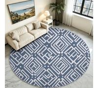 Blue Diamond Trellis Round Rug 160 cm, Nordic Washable Hallway Carpet | Low Profile Anti-Skid Circle Runner, Scandinavian Pattern Floor Mat for Entryway, High Traffic Corridors & Bedside