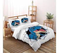 Blue Dinosaur Duvet Cover Sets Jungle Animals Ultrasoft Hypoallergenic Reversible Duvet Covers Non Iron Luxury Bedding Set With Zipper Closure Super King(260x220cm)