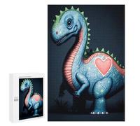 Blue Dinosaur with Heart Jigsaw Puzzle, 1000 PCS, Indoor Activity for The Home, A for Adult Puzzle Lovers, for Cosy Nights